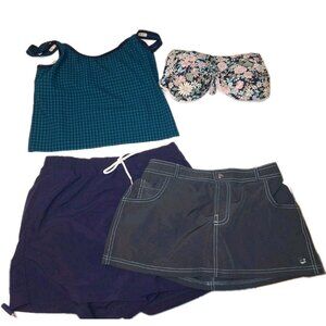 Mixed Lot Bathing Swim Suit 4 Pieces Size Small Swim Short, Swim Skirt Two Tops